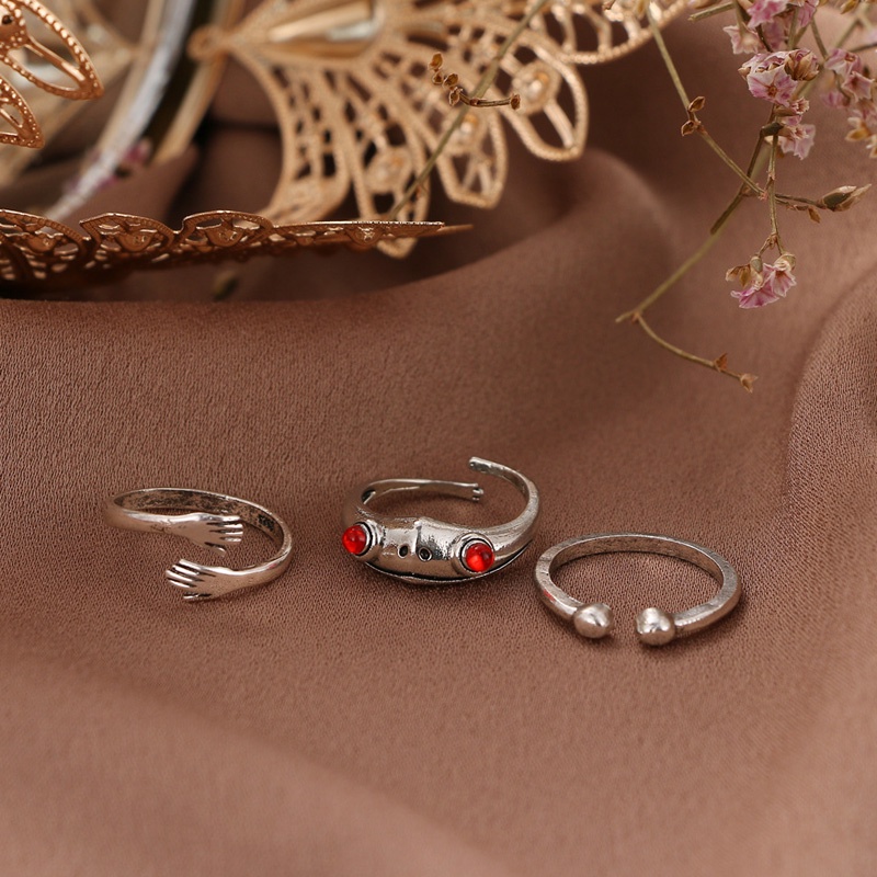 3Pcs/Set  Adjustable Fashion  Sliver  Hug Frog Rings