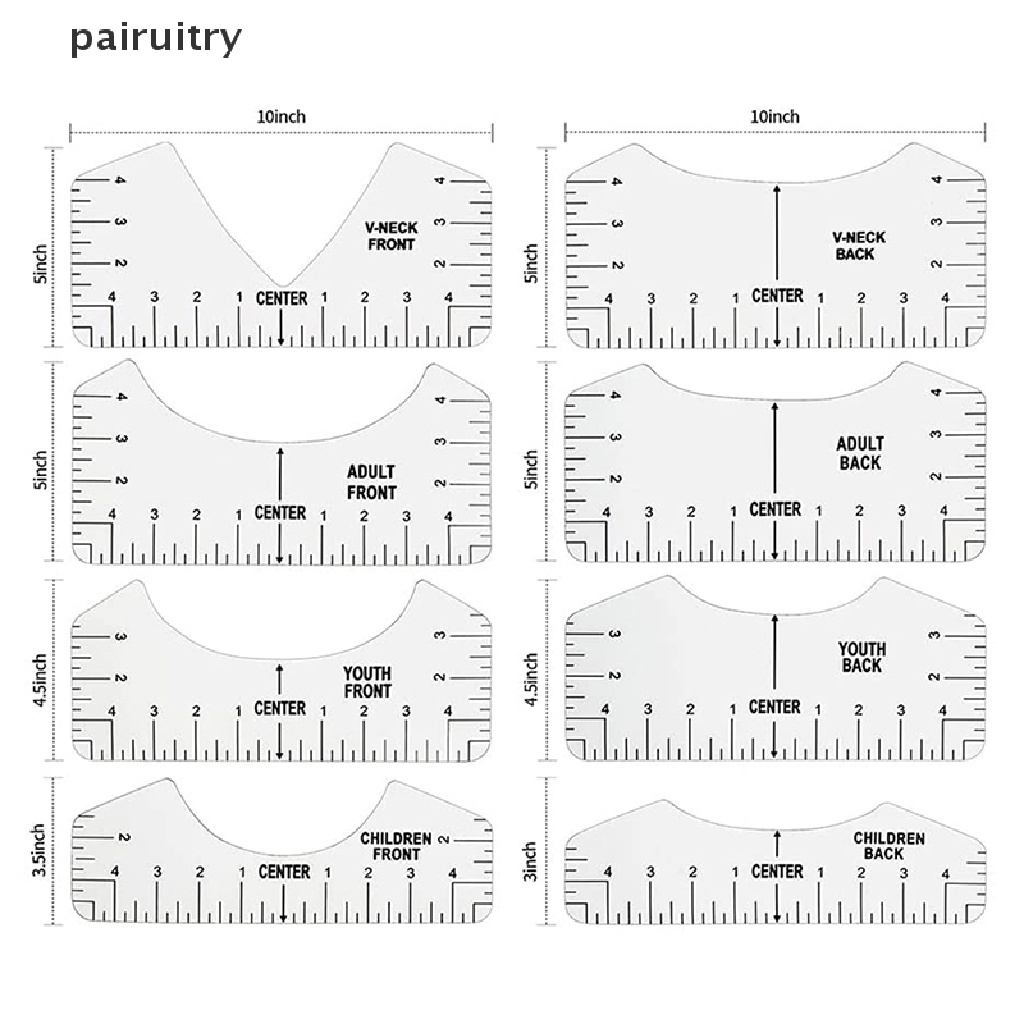 Prt 8pcs / Set Penggaris Pengukur Desain Kaos T-shirt V-Neck PRT