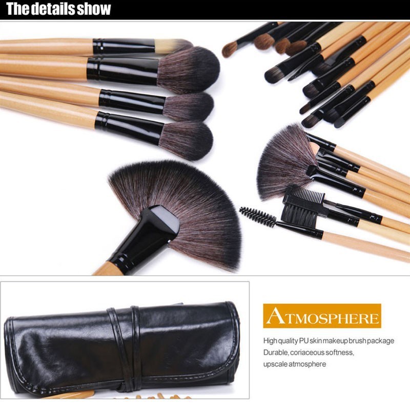 24pcs / Set Brush Eyeshadow Gagang Kayu Untuk Makeup / Kosmetik Wanita