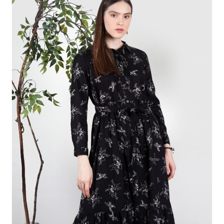 Gamis Rayon Print Hitam Novel Mice XL