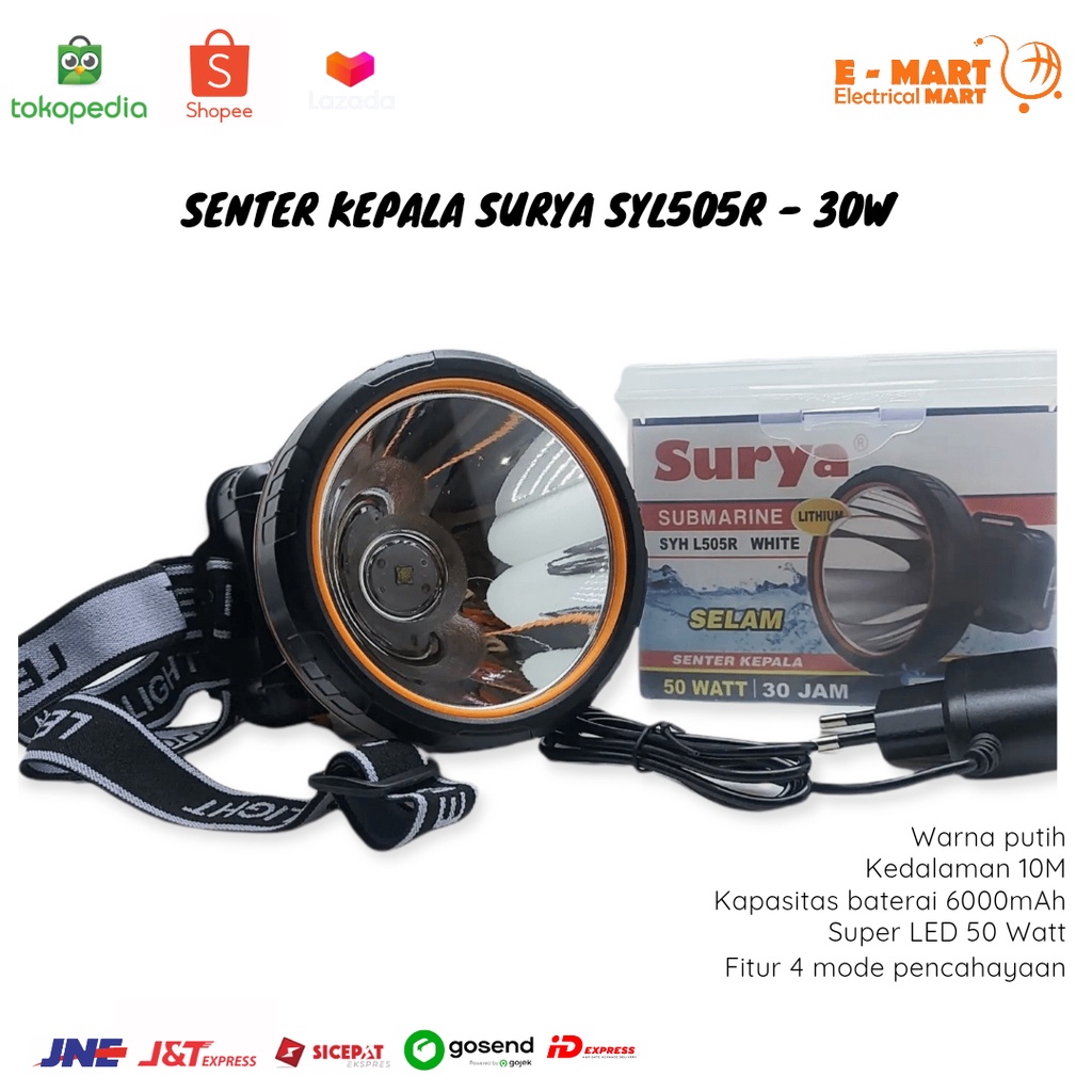 Senter Kepala Selam / Head Diving LED 50 Watt Putih / Surya Submarine SYH L505R