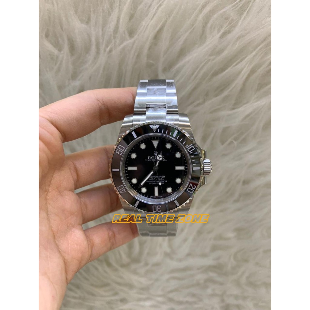 JAM REAL ROLEX SUBMARINER SILVER BLACK NO DATE SWISS ETA CLONE 904L FACTORY 3135 MACHINE MATIC GARAN
