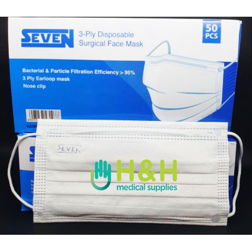 Masker 3 ply SEVEN/ masker earloop kesehatan / masker earloop 3ply surgical mask medis / masker surgical SEVEN / masker medis seven / masker surgical mask 3 ply seven