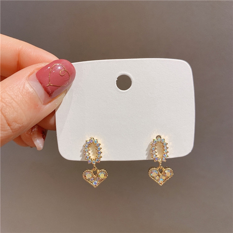 Anting love Berlian glitter Bulat Kecil lady Korea