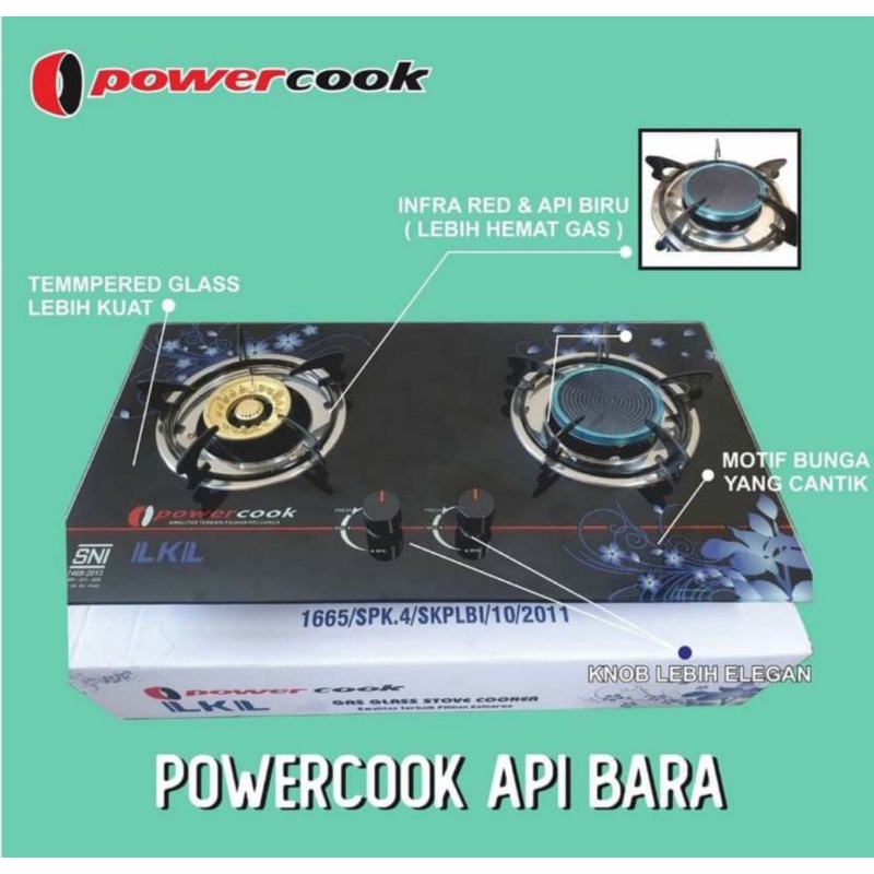 Kompor Tanam Kaca 2 Tungku LKL powercook Mix Bara