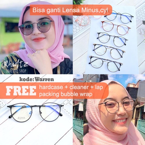 Warren Paket frame kacamata wanita bulat besi coklat pink hitam