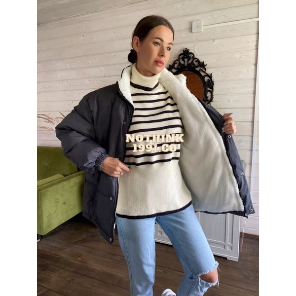 Nothinkk1991 jaket musim dingin premium unisex mantel tebal lapis bulu halus jaket kembung terbaru