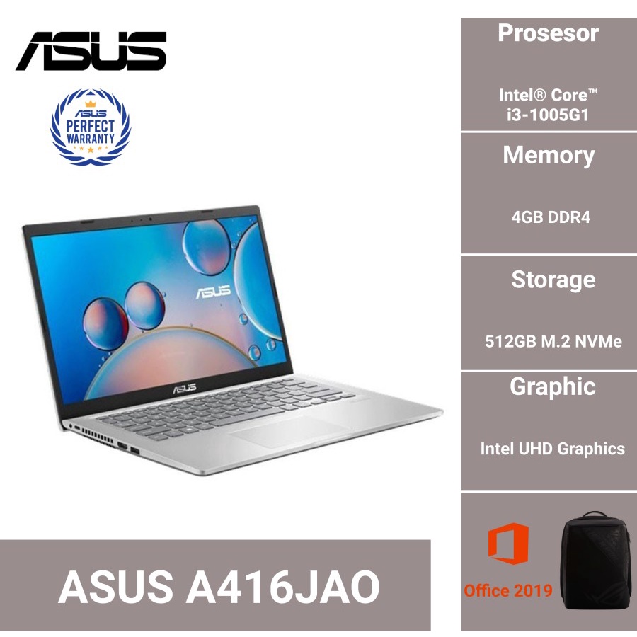 Asus A416JAO i3-1005G1 4GB 512GB SSD 14″ Win10 Home+OHS2019