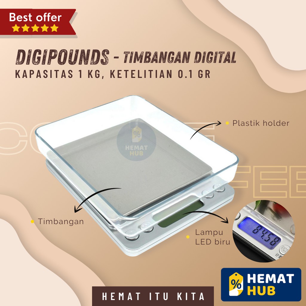 Timbangan Dapur Digital 1kg 0.1Gram Perlengkapan Kitchen Scale Kue Makanan Kopi Barista Digipounds