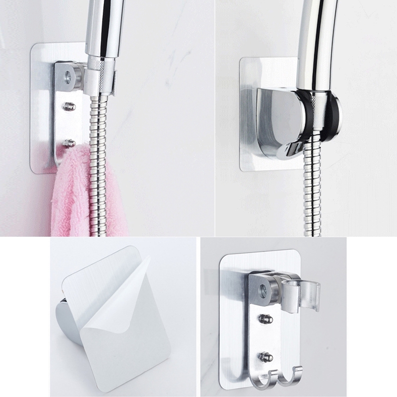 Adjustable Shower Head Holder Self-adhesive Punch Gratis Dinding Shower Nozzle Bracket Stand Rak Aksesoris Kamar Mandi