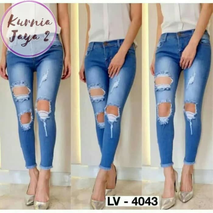 TERMURAH / Celana Jeans Cewek Sobek Panjang Celana Levis Reppid Wanita