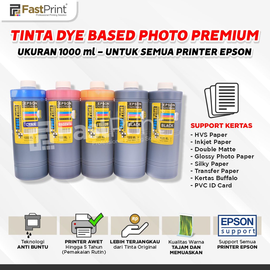 Tinta Dye Based Photo Premium 1000ML Printer Epson 1Set 5Warna