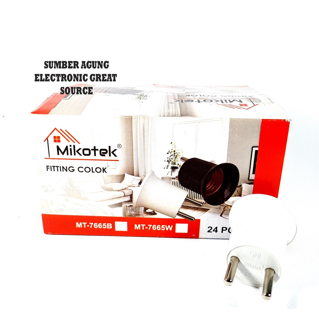 Mikotek MT7665W Fiting Colok Lampu Langsung Ke Stop Kontak E27 Putih