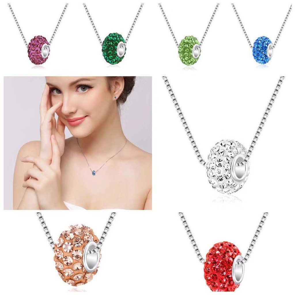 Gaya baru Kalung Titanium dengan Bandul Bola Crystal Kalung Fashion Import Wanita Model Bola Kristal