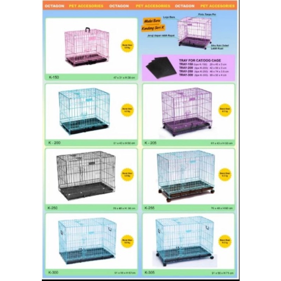 OCTAGON K250 Kandang Lipat Anjing Kucing (76cm x 48cm x 67cm) Tanpa Roda