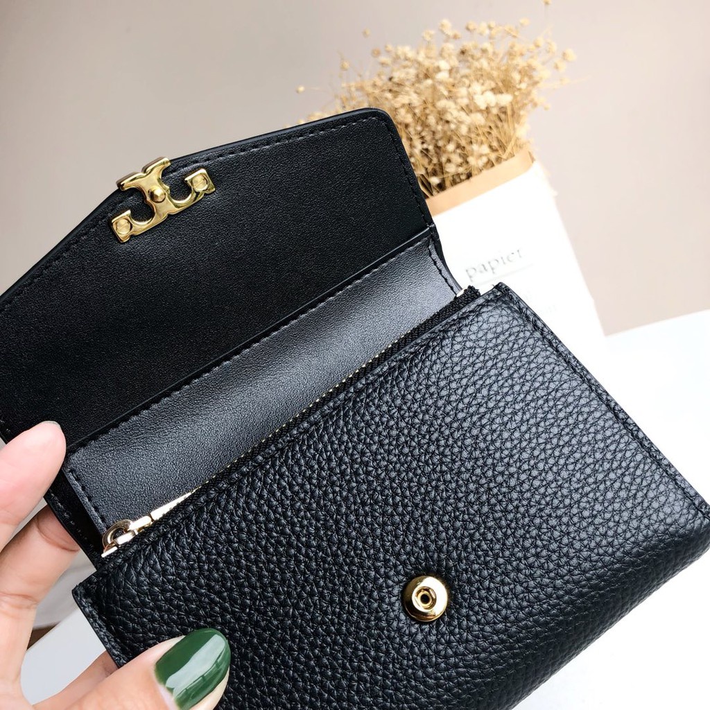 DOMPET WOMEN WANITA TORY BURCH LOGO KIRA PEBBLED MEDIUM LEATHER BLACK