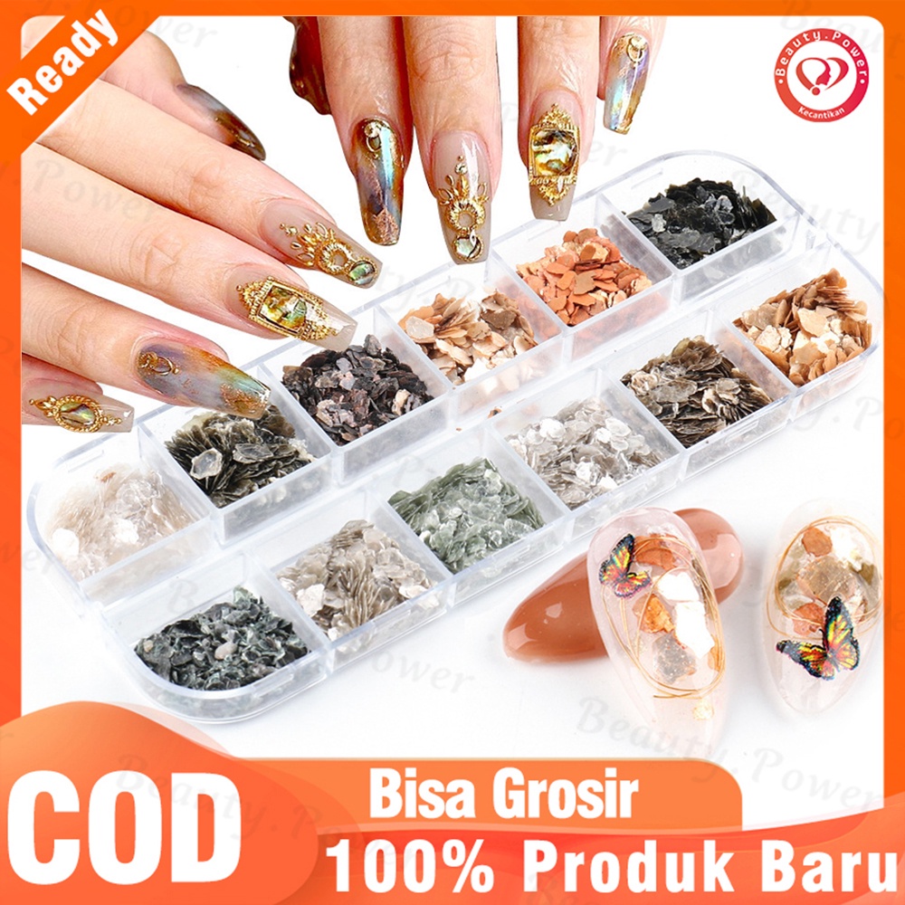 12 Grids/Set Tidak Teratur Shell Kuku Abalone Fragmen Slice Slider Batu Fragmen Shimmer DIY Paillette