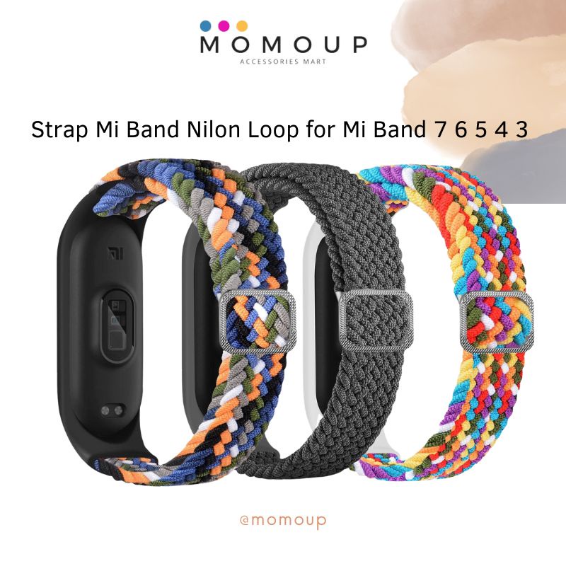 Strap Xiaomi Mi Band 7/5/4/3 Nilon Loop Strap Tali Pengganti Xiaomi Mi Band Nilon Loop 7 6 5 4 3 Warna Nilon