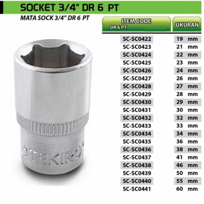 Mata Kunci Sock Tekiro 3/4" 36Mm / Anak Mata Shock Sok 6Pt Tekiro