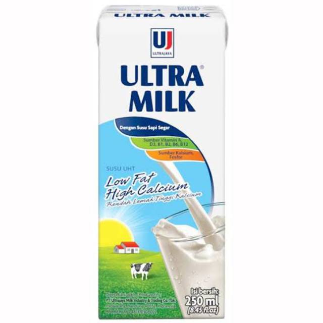 Susu Segar Ultra Milk 250ml UHT Low Rendah Lemak Fat High Hi Calcium Cokelat Coklat Plain 250 ml