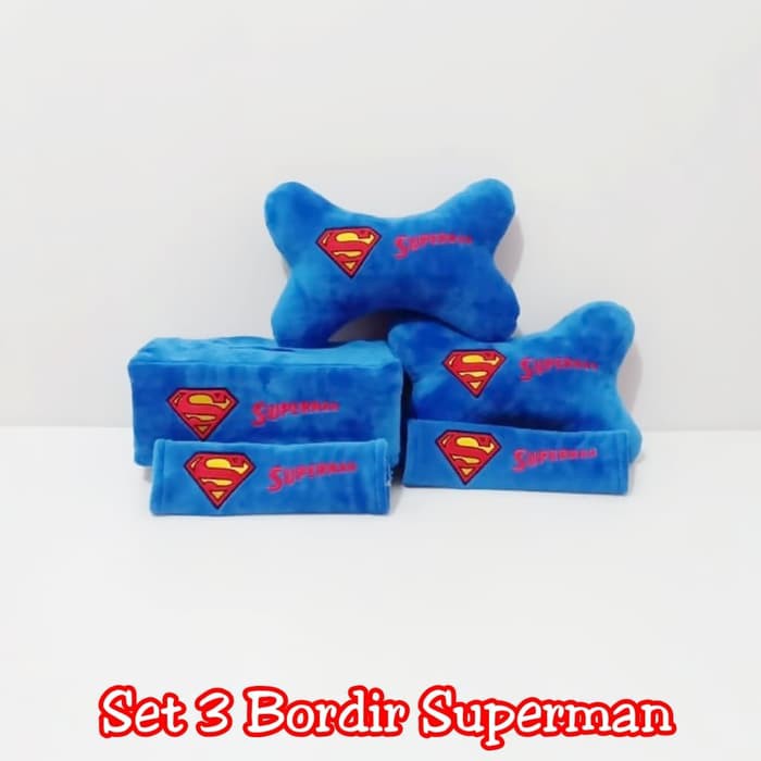set headrest bantal sandaran kepala jok leher kursi mobil boneka superman biru 3 h