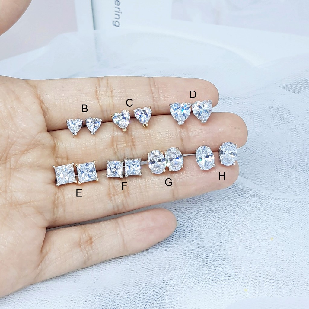 Anting Replika Berlian Premium Bahan Rhodium Tusuk Xuping Asli Batu Zircon Love Putih Silver - BE207