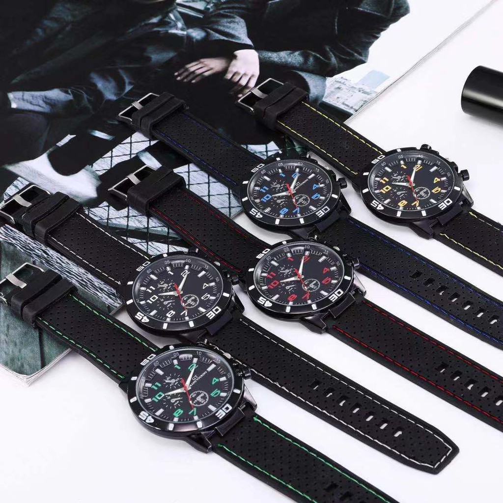 Jam Tangan Pria Sport Chrono Korea Fashion Quartz Men Silikon Analog Watch Arloji Cowok Kekinian