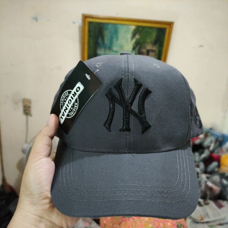 Topi NY New York Topi Baseball Pria Wanita-abu tua