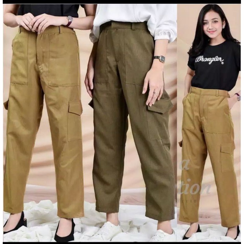 SALE CARGO PANTS JOGER//CELANA JOGER WANITA TRENDY//CELANA KANTONG DEPAN//FREE BELT(1KG MUAT 5PCS)