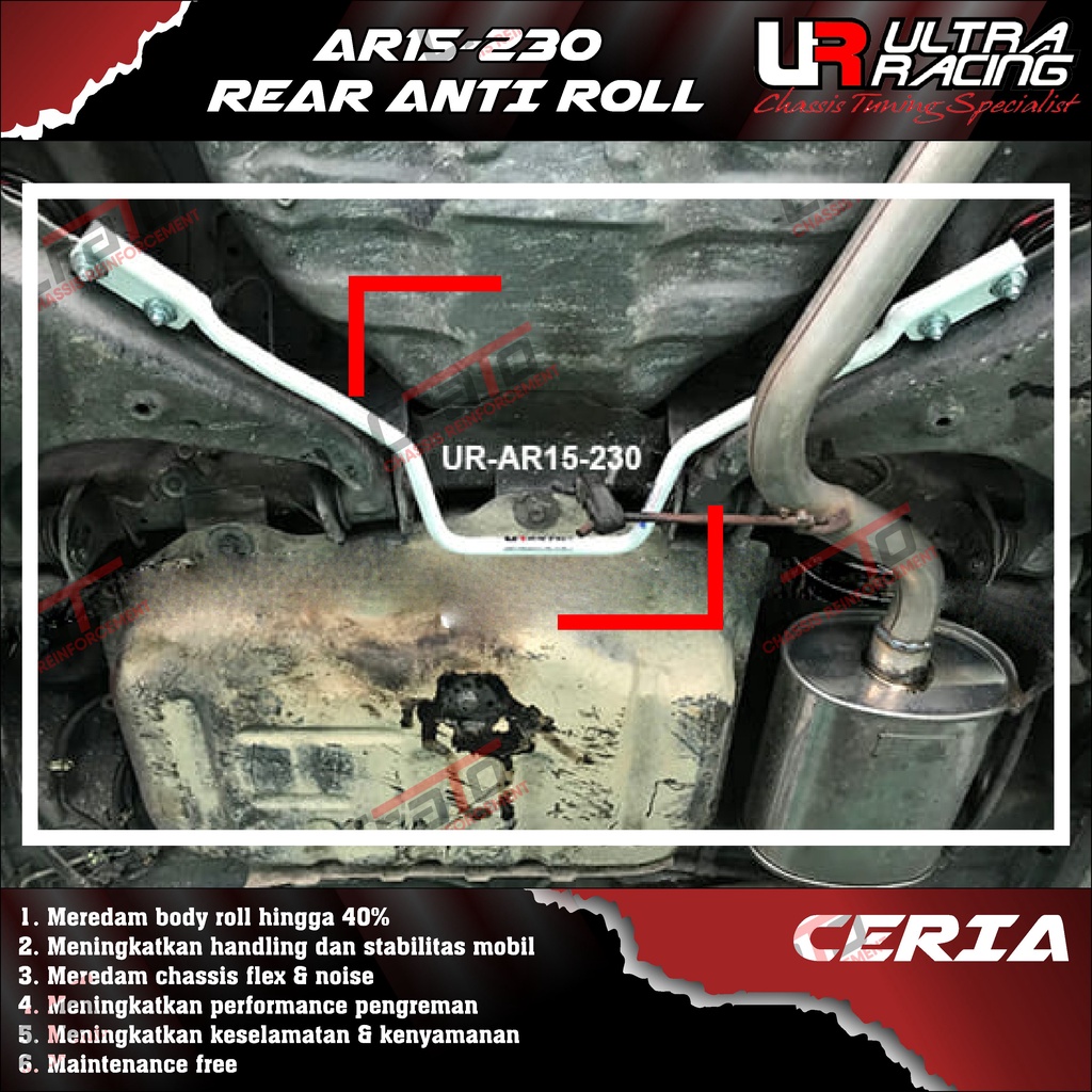 Aksesoris Stabiliser ULTRA RACING Safety Bar - Swaybar - Rear Anti Roll 15mm - Daihatsu Ceria - AR15