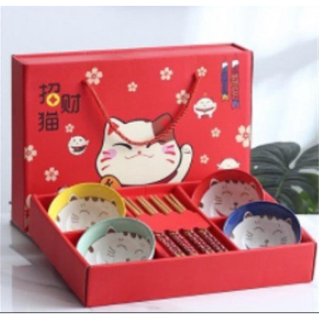 Fortune Cat Bowls & Chopsticks MCHC002 | Gift Set Hamper