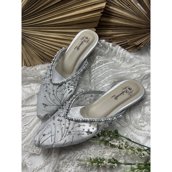 flatshoes pesta wanita anaya silver