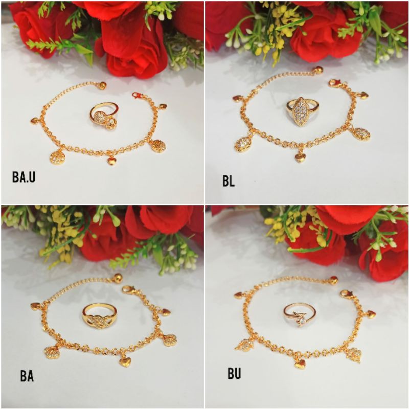 Fourfashion Perhiasan Gelang Dewasa Motif Kekinian free Cincin Lapis Emas PD145