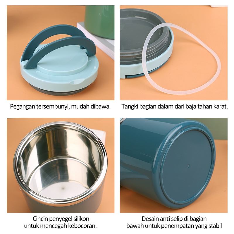 ecentio Stainless steel Cangkir sup 630ml Tetap hangat Kotak Makan Bekal Sup