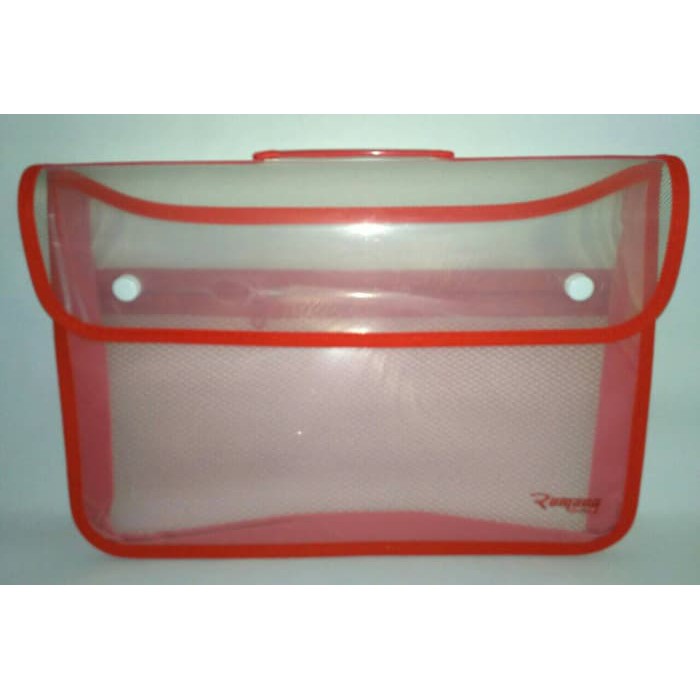Map Plastik Zipper Bag Kancing Dua Tenteng Atas Folio - Merah
