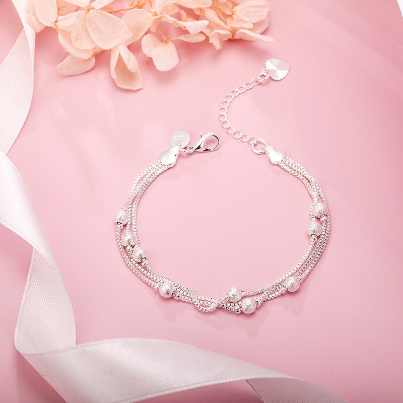 Gelang Rantai Sterling Silver 925 Bentuk Bola Matte Untuk Wanita