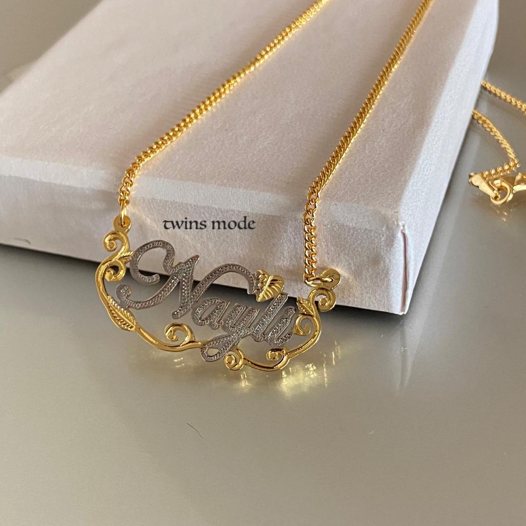 Premium Produk Kalung Nama Kombinasi Warna Rantai Titanium Name Necklace Lapis Emas