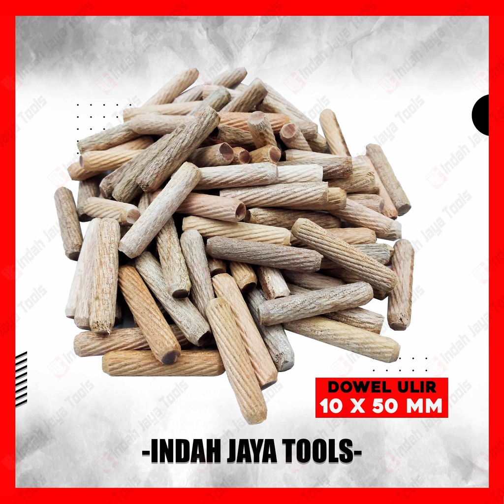 DOWEL Kayu Ulir 10 x 50 MM 100 Pcs Pen Sambungan Stik Kayu Bulat