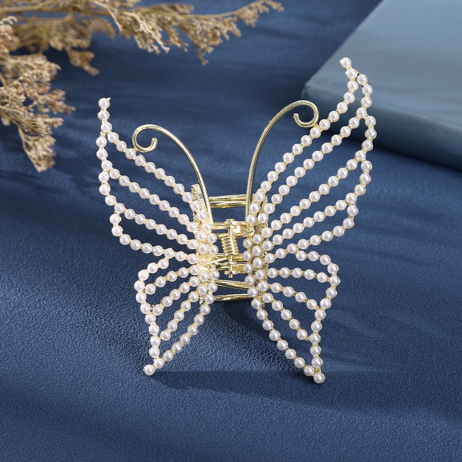 Jepit Rambut Model Butterfly Hollow Aksen Mutiara Bahan Alloy Gaya Korea Untuk Wanita