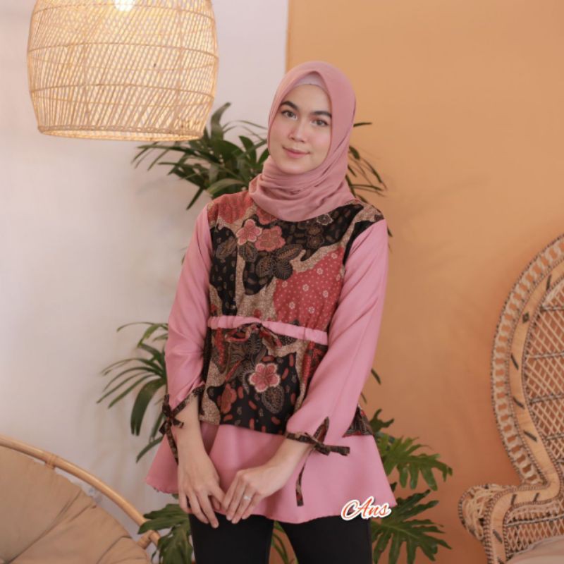 tey-17 Batik wanita ASJ SA HRB026 Kenongo Kemeja Tosca Pendek-Sonia pink pulau