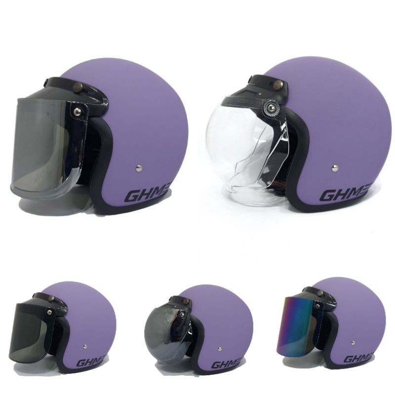 Helm Bogo Retro Ungu Doff GHM Set Kaca
