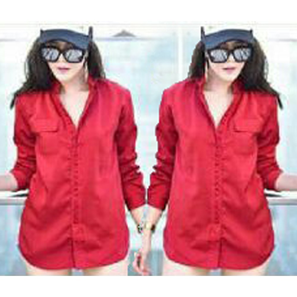TERLARIS [Kemeja Maria Merah SW] kemeja wanita rayon bangkok merah