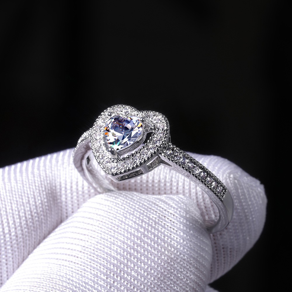 PANDORA 2pcs / Set Cincin 925 Silver Desain Hati Hias Kristal Kubik Zirkonia Untuk Pernikahan