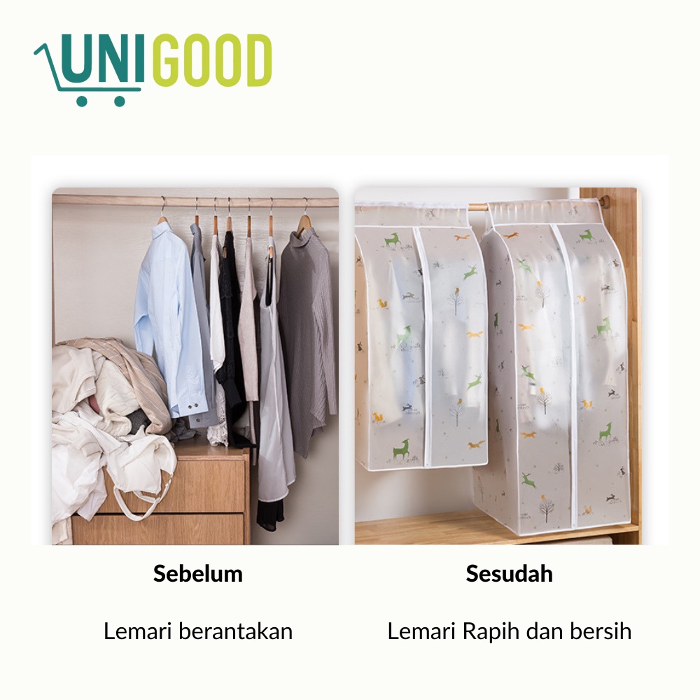 UNIGOOD - Anti-Dust Clothing Cover 3D Gantungan Hanger Baju Pelindung Kemeja Baju Anti Debu Anti Air