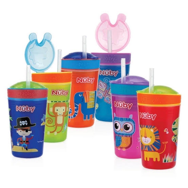 Nuby Snack N Sip Cup With Straw Cover / botol minum anak