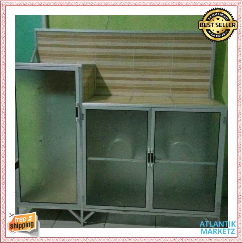 rak kompor 3 pintu / rak piring kaca / meja kompor 3 pintu