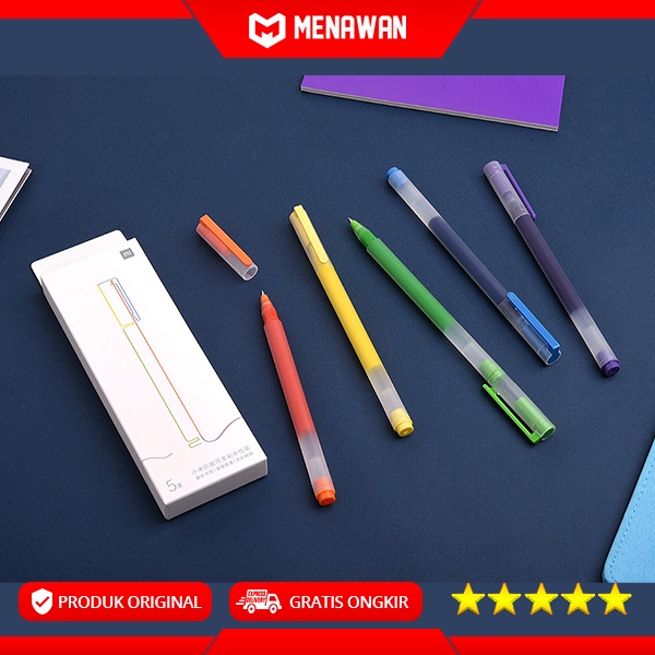 Xiaomi Mi Super Durable Colorful Writing Gel Pen Pulpen Pena Warna 5 Pcs