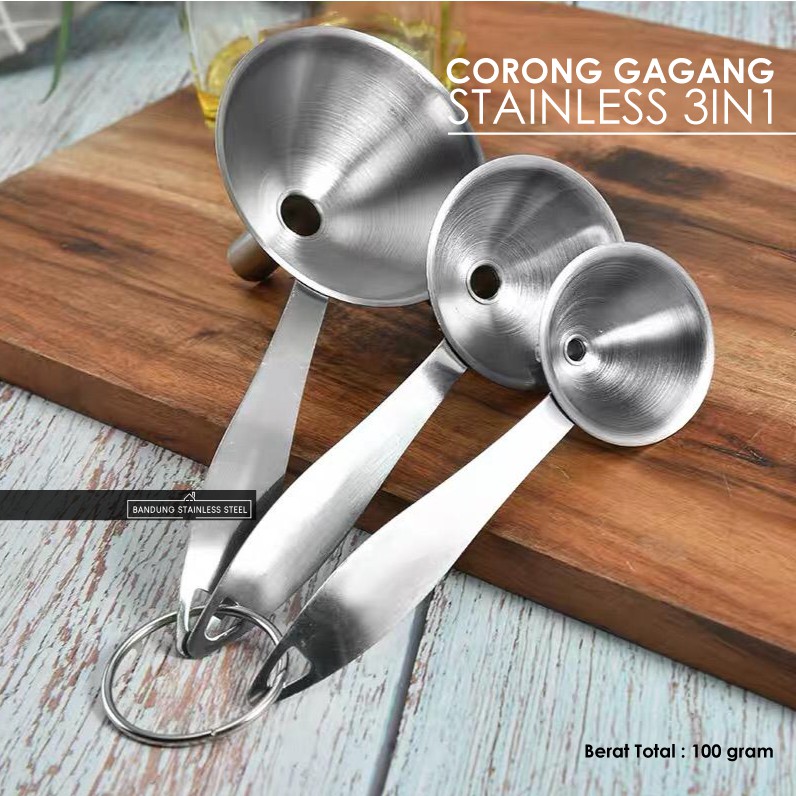 Corong Gagang Stainless Mini SET 3in1 serbaguna tuang minyak garam kecap jus buah