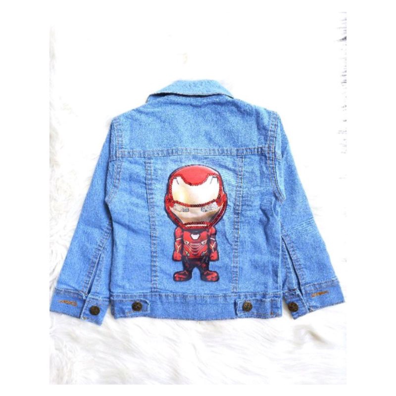 JAKET JEANS LED (NYALA) ANAK/JAKET JEANS SUPERHERO UNTUK 1-12 TAHUN