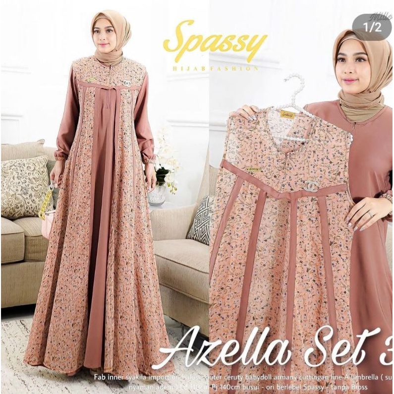 Gamis 2in1 Azzella Set || Realpict (COD Bayar Ditempat)